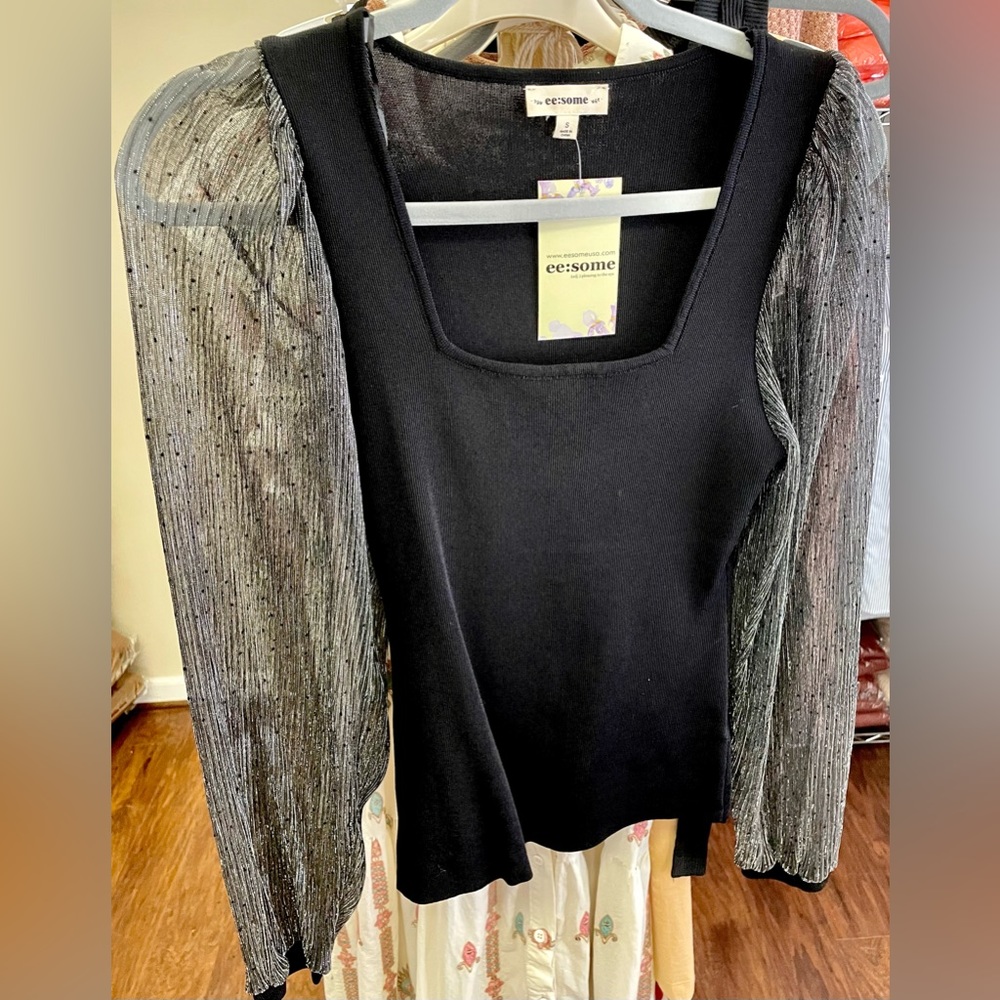 Gunmetal Shimmer Sleeve Blouse